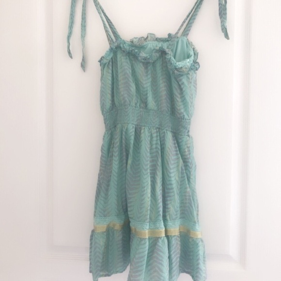 Francesca’s Layla Lurex Mini Dress mint and gold shoulder ties size small - Picture 6 of 10